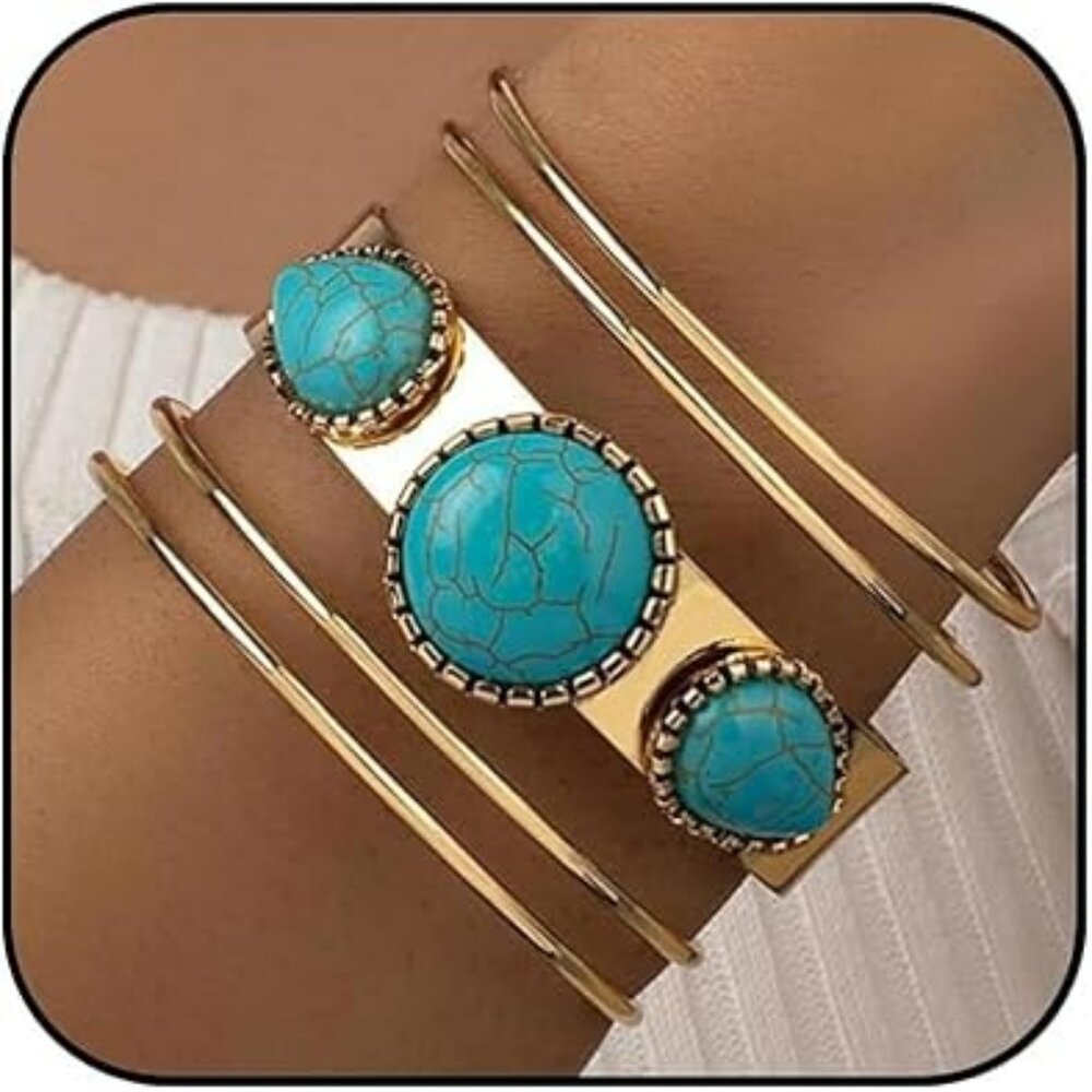 Turquoise & Silver‎ Cuff  Bracelet Trendy Jewelry Fashion Statement Boho Elegant